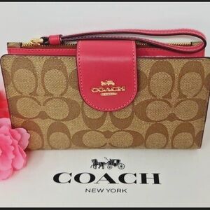 Coach Signature Brown and Pink Wristlet